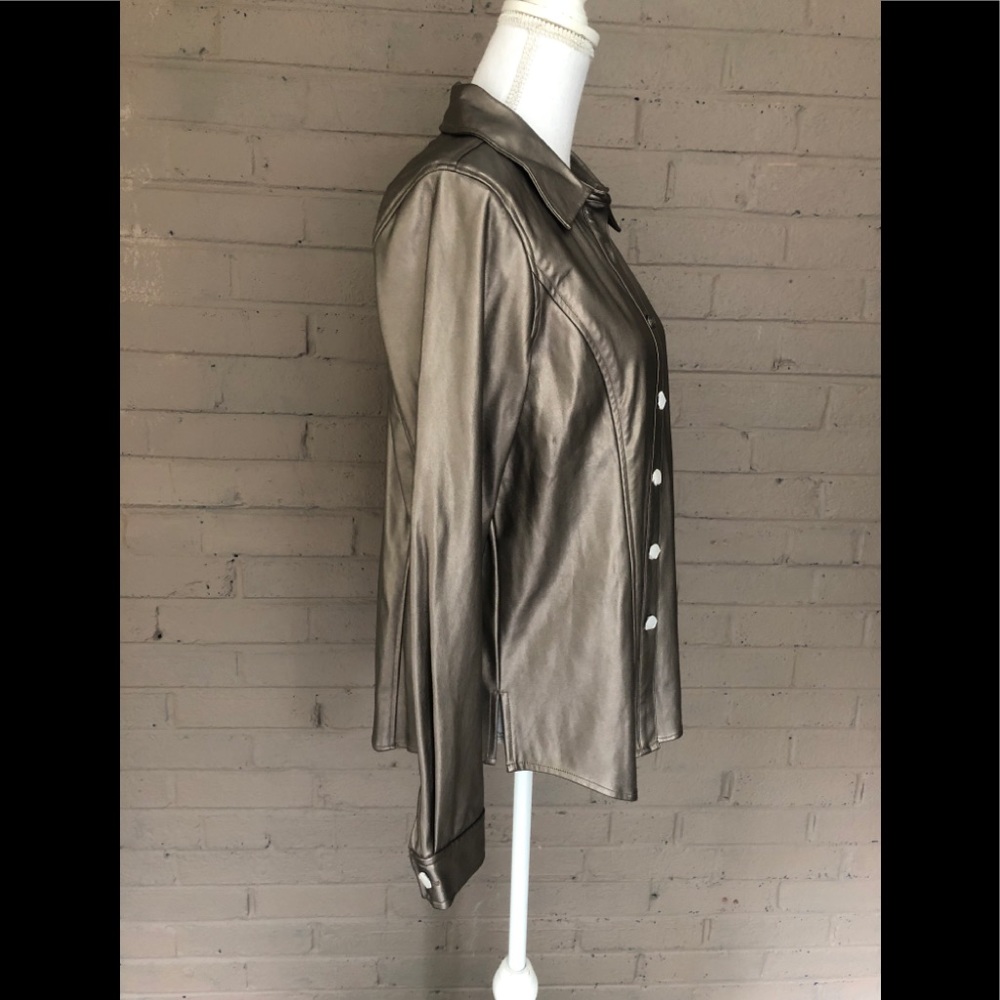Susan Graver NWT Faux leather button down shirt S - Picture 2 of 9